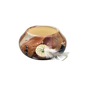 Navajo Native American Pottery Dreamcatcher with Turquoise Hand Painted Signed